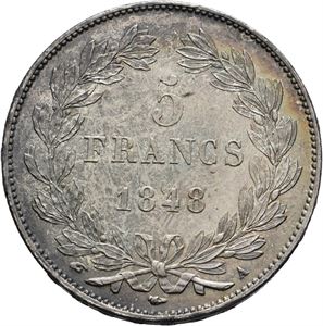 5 francs 1848 A (Paris). Mørk patina på advers