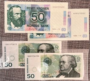 Lott 4 stk. 50 kroner 1984, 1985, 1998 og 2005