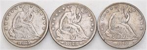 Lot 3 stk. 1/2 dollar 1855 O, 1861 og 1875