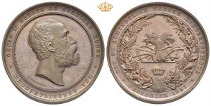 Oscar II. Det 8. Almindelige Norske Landbrugsmøde i Trondhjem 1887. Bronse 45 mm