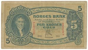 5 kroner 1915. E.3472759. Signert H.V. Hansen.