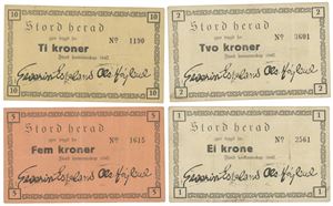 Stord Herad, lot 4 stk. 10-,  5-, 2- og 1 krone 1940