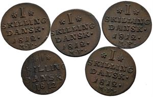 1 skilling 1812, 5 stk