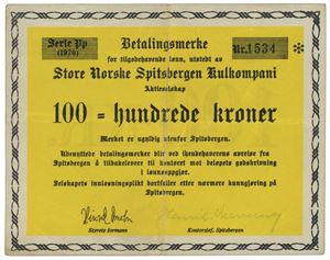 100 kroner 1970. Serie Pp. Nr. 1534.
