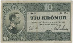 10 krónur ND (1929). No. 441670.