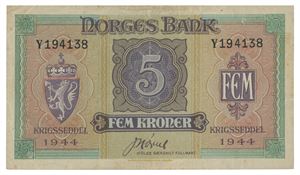 Norway. 5 kroner 1944. Y194138