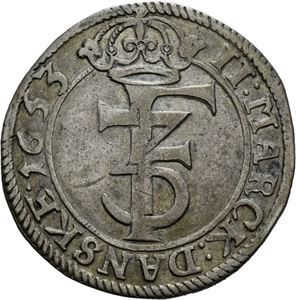 FREDERIK III 1648-1670. 2 mark 1653. Ripe på advers/scratch on obverse. S.70