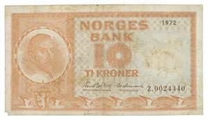 10 kroner 1972. Z.0024440. Erstatningsseddel