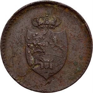 FREDERIK VI 1808-1814. 6 skilling rigsbanktegn 1813. (4,90 g). Blankettfeil og svakt korrodert/planchetv flaw and slightly corroded. S.5