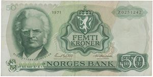 50 kroner 1971. Z0251242. Erstatningsseddel/replacement note.