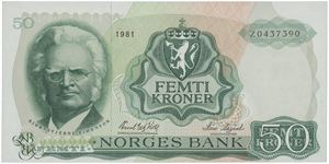 50 kroner 1981. Z0437390. Erstatningsseddel/replacement note.