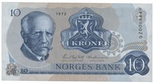 10 kroner 1972. QZ0068849. Erstatningsseddel/replacement note