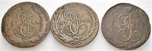 Lot. 5 kopek 1763 CM, 5 kopek 1763 СПМ, 5 kopek 1764 CM