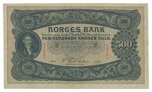 500 kroner 1932. A0173592. R. Skrift på baksiden/writing on reverse