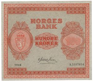 100 kroner 1945. A.5337654.