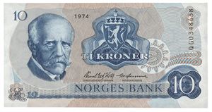 10 kroner 1974. QG0348658. Erstatningsseddel/replacement note