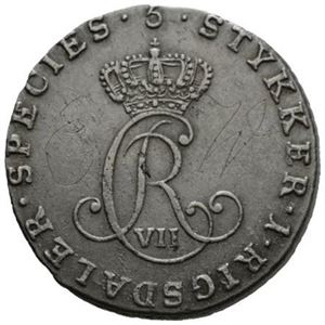 1/5 speciedaler 1796. Inngraveringer på advers/graffiti on obverse. S.9