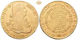 Bolivia. Carl IV, 8 escudos 1808. Potosi. Riper på advers/scratches on obverse