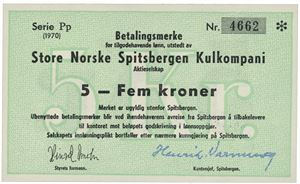 5 kroner 1970. Serie Pp. Nr. 4662.