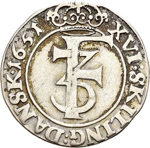FREDERIK III 1648-1670, CHRISTIANIA, 1 mark 1651. S.42