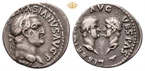 Vespasian, with Titus and Domitian. AR fourré denarius (2,52 g).