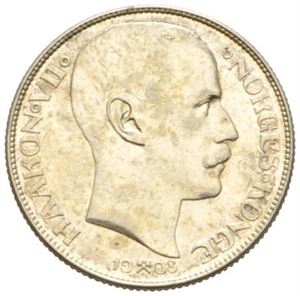 1 krone 1908, myntmerke på plate.