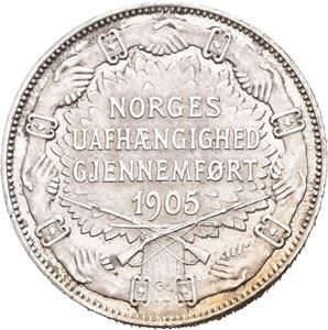 2 kroner 1907 m. gevær. Renset på advers/cleaned on the obverse