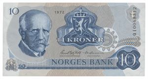10 kroner 1972. QI0068712. Erstatningsseddel/replacement note