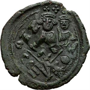 Heraclius 610-641, Æ follis, Sicilia 631 e.Kr. R:  Stor M. Kontramarkert/countermarked SCL