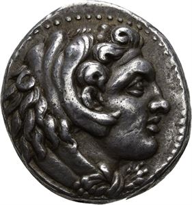 MAKEDONIA, Alexander den store 336-323 f.Kr., tetradrachme, Babylon (17,17 g). Hode av Herakles i løveskinn mot høyre/Zeus sittende mot venstre