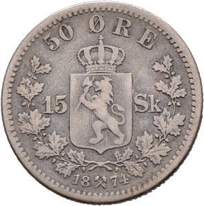 Norge, Oscar II, 50 øre/15 skilling 1874