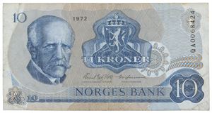 10 kroner 1972. QA0068424. Erstatningsseddel/replacement note