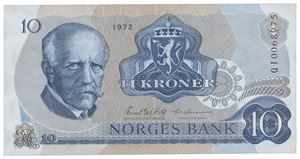 10 kroner 1972. QI0068975. Erstatningsseddel/replacement note