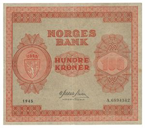 Norway. 100 kroner 1945. A6894342
