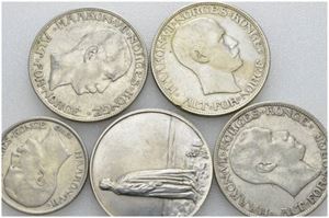 Lot 5 stk. 2 kroner 1910, 1913, 1914 jub., 1917 og 1 krone 1913