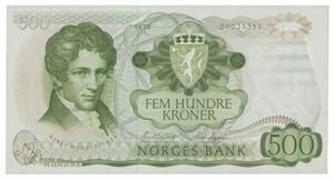 500 kroner 1978. Z0035511. Erstatningsseddel/replacement note