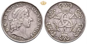 Sølvavslag av 2 dukat 1673 (7,11 g.). Christiania. RR. S.8a
