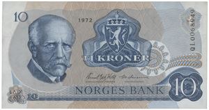 10 kroner 1972. QL0068949. Erstatningsseddel.