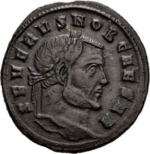 Severus II 306-307, Æ follis, Ticinum, 305-306 e.Kr. R: Mars gående mot høyre