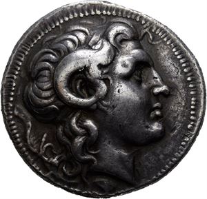 THRAKIA, Lysimachos 323-281 f.Kr., tetradrachme (16,91 g). Hode av Alexander den store mot høyre/Athene sittende mot venstre