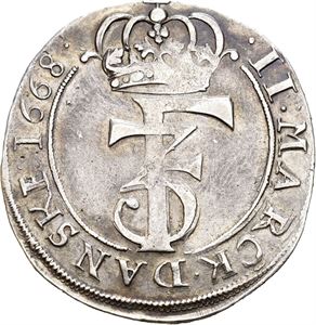 FREDERIK III 1648-1670, CHRISTIANIA, 2 mark 1668. S.56