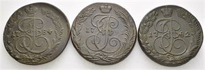 Lot. 5 kopek 1782, 1784 & 1791 KM