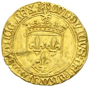 Ludvig XII 1498-1515, ecu d`or u.år/n.d. Svakt buklet/slightly creased.