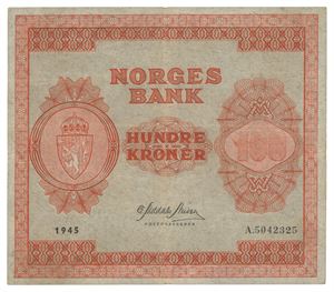Norway. 100 kroner 1945. A5042325