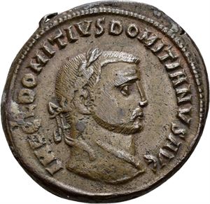 DOMITIUS DOMITIANUS 296-297, Æ follis, Alexandria. R: Genius stående mot venstre