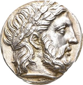 MAKEDONIA, Kassander 317-305 f.Kr., tetradrachme (14,37 g). Hode av Zeus mot høyre/Ungdom på hest mot høyre