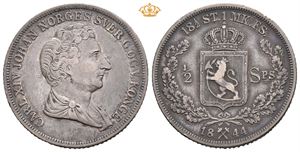 Carl XIV Johan (1818 - 1844) 1/2 speciedaler 1844 Mørk.