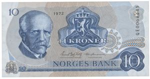 10 kroner 1972. QE0068445. Erstatningsseddel/replacement note