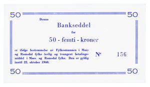 Romsdals Fellesbank, 50 kroner 11.april 1940. No.156
