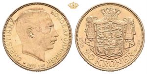 Christian X, 20 kroner 1915. Lite merke på advers/small mark on obverse